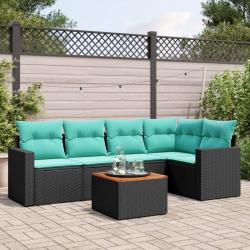 Salon de jardin 6 pcs avec coussins noir r&eacute;sine tress&eacute;e