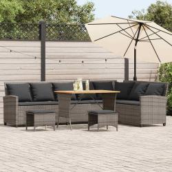 Salon de jardin 4 pcs avec coussins forme L gris r&eacute;sine tress&eacute;e