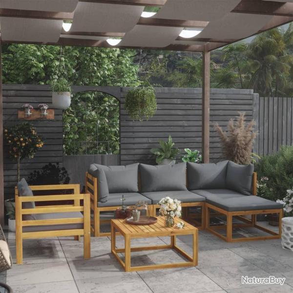 Salon de jardin 6 pcs avec coussin Bois d'acacia solide