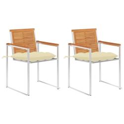 Chaises de jardin avec coussins lot de 2 Acacia solide et acier