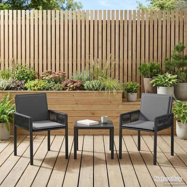 Chaises de jardin 6 pcs Noir et Gris fonc� polyrotin