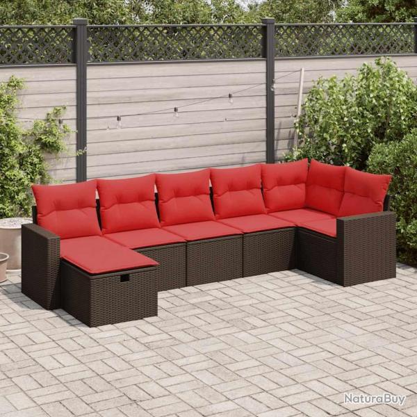 Salon de jardin avec coussins 7 pcs marron r�sine tress�e