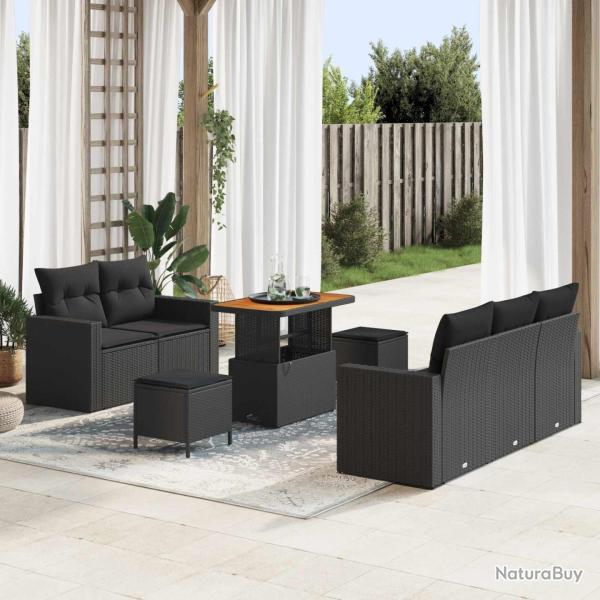 Ensemble de canap� de jardin avec coussin 8 pcs Noir polyrotin