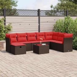Salon de jardin avec coussins 9 pcs marron r&eacute;sine tress&eacute;e
