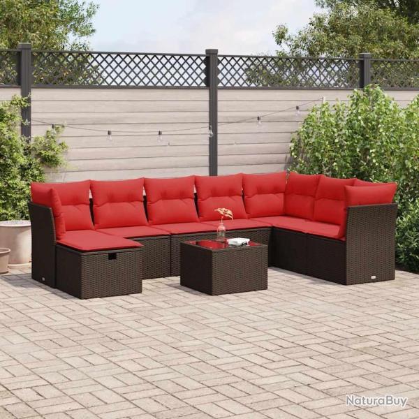 Salon de jardin avec coussins 9 pcs marron r�sine tress�e
