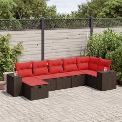 Salon de jardin avec coussins 7 pcs marron r&eacute;sine tress&eacute;e