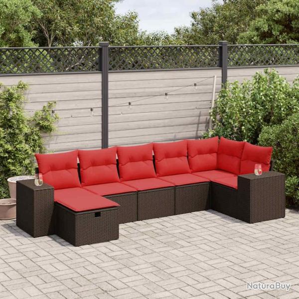 Salon de jardin avec coussins 7 pcs marron r�sine tress�e