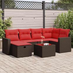 Salon de jardin avec coussins 7 pcs marron r&eacute;sine tress&eacute;e