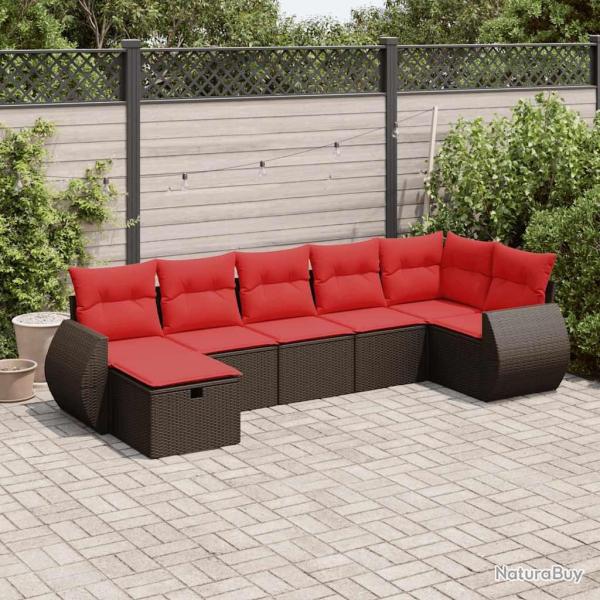 Salon de jardin avec coussins 7 pcs marron r�sine tress�e
