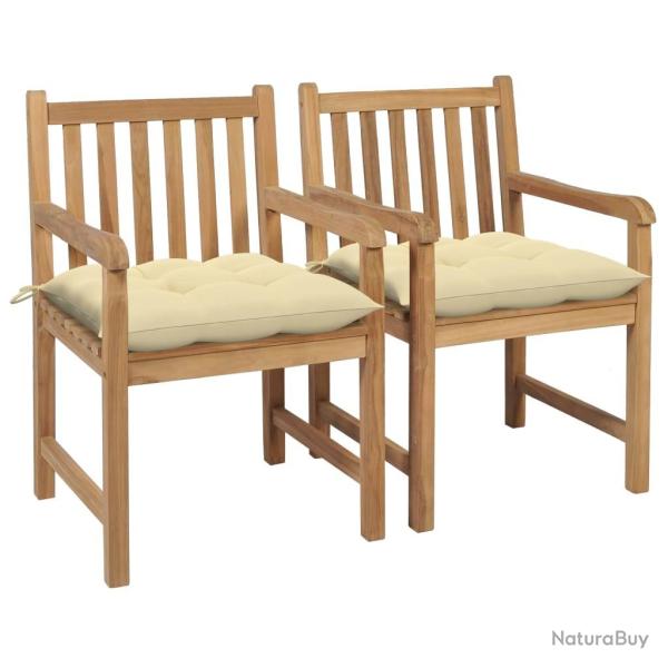 Chaises de jardin lot de 2 et coussins blanc cr�me Bois de teck