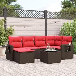 Ensemble de canap&eacute; de jardin 7 pcs avec coussins marron r&eacute;sine tress&eacute;e