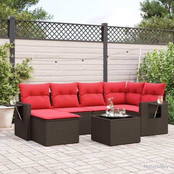 Ensemble de canap� de jardin 7 pcs avec coussins marron r�sine tress�e