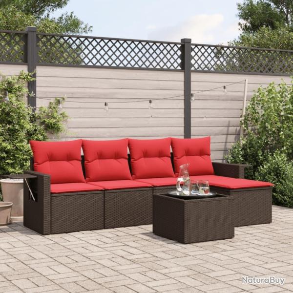 Ensemble de canap� de jardin 6 pcs avec coussins marron r�sine tress�e