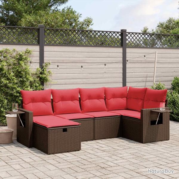 Ensemble de canap� de jardin 6 pcs avec coussins marron r�sine tress�e