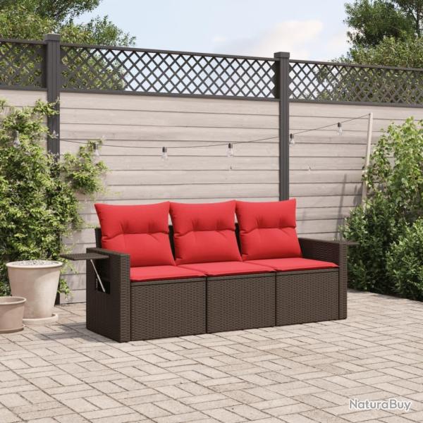 Ensemble de canap� de jardin 3 pcs avec coussins marron r�sine tress�e