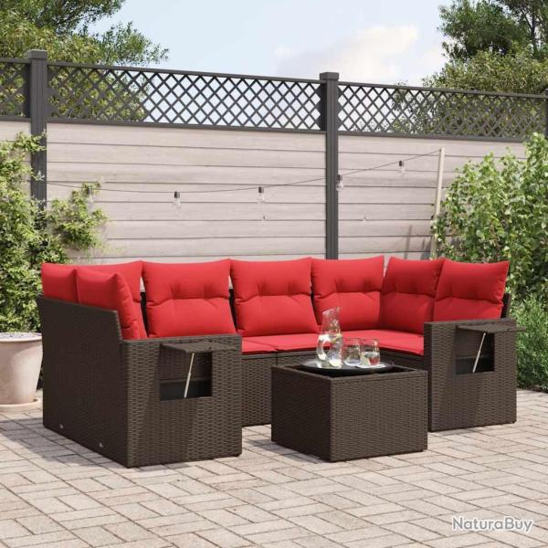 Ensemble de canap� de jardin 7 pcs avec coussins marron r�sine tress�e