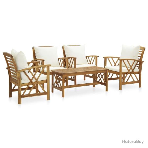 Salon de jardin 5 pcs avec coussins Bois d'acacia solide