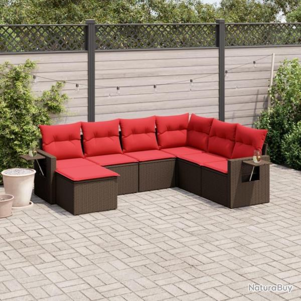 Ensemble de canap� de jardin 7 pcs avec coussins marron r�sine tress�e