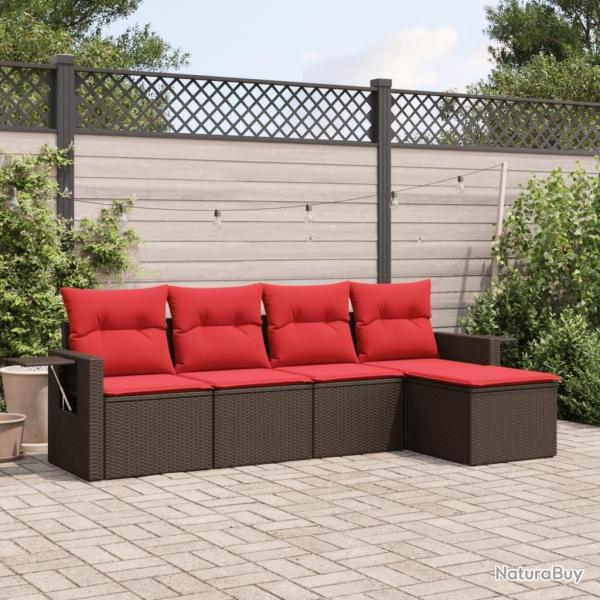 Ensemble de canap� de jardin 5 pcs avec coussins marron r�sine tress�e