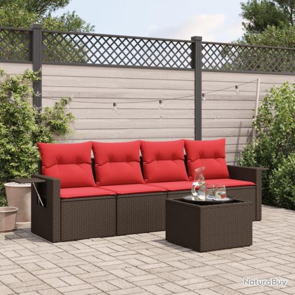 Ensemble de canap� de jardin 5 pcs avec coussins marron r�sine tress�e