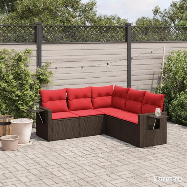Ensemble de canap� de jardin 5 pcs avec coussins marron r�sine tress�e