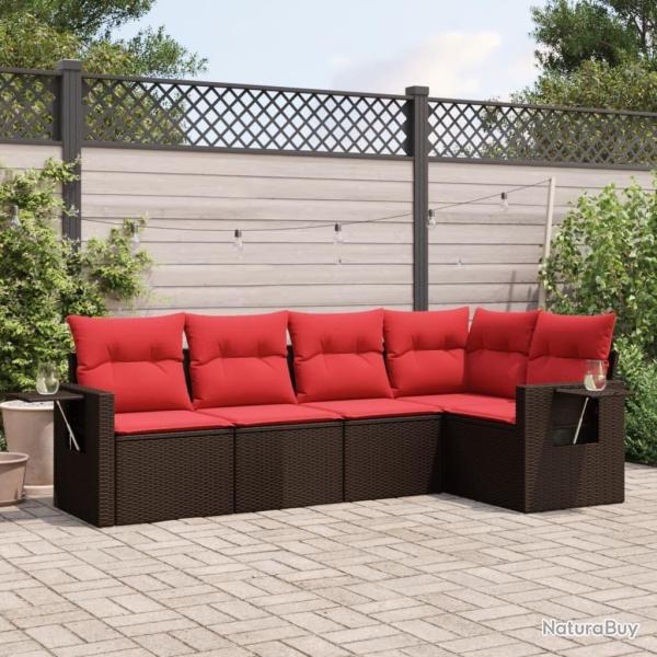 Ensemble de canap� de jardin 5 pcs avec coussins marron r�sine tress�e