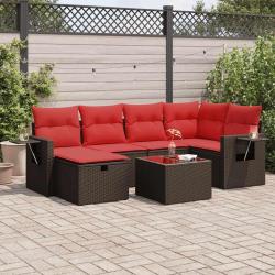 Salon de jardin avec coussins 7 pcs marron r&eacute;sine tress&eacute;e