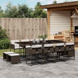 Ensemble &agrave; manger de jardin avec coussins 13 pcs marron rotin