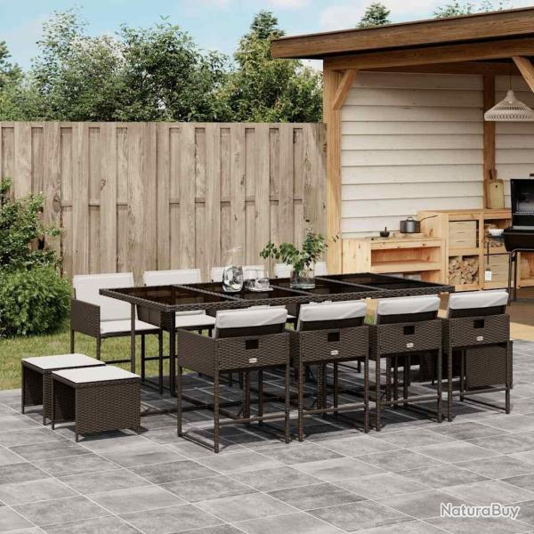 Ensemble � manger de jardin avec coussins 13 pcs marron rotin