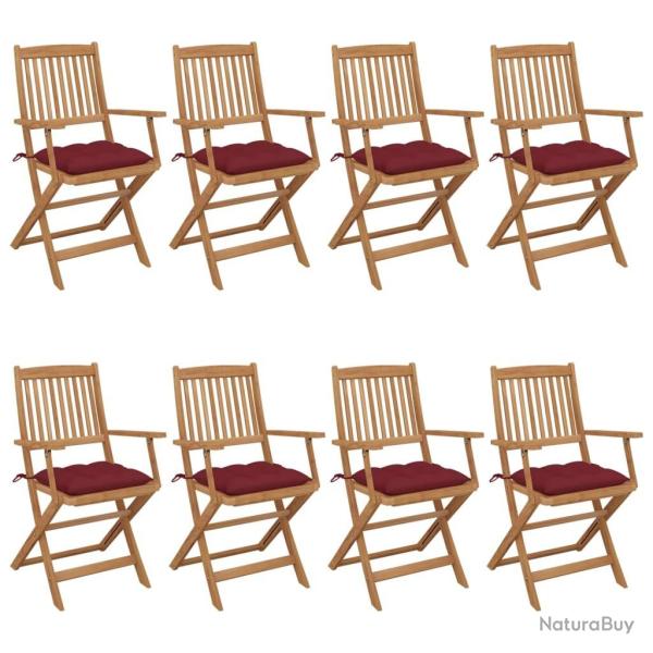 Chaises pliables de jardin lot de 8 avec coussins Bois d'acacia