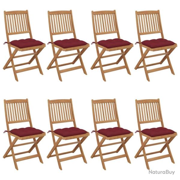 Chaises pliables de jardin lot de 8 avec coussins Bois d'acacia