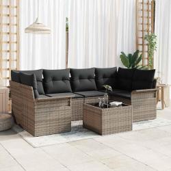Ensemble de canap&eacute; de jardin 7 pcs Gris Poly rotin