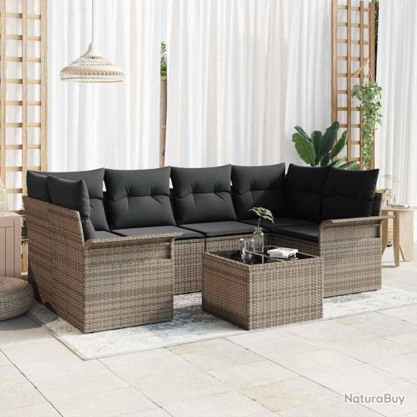 Ensemble de canap� de jardin 7 pcs Gris Poly rotin