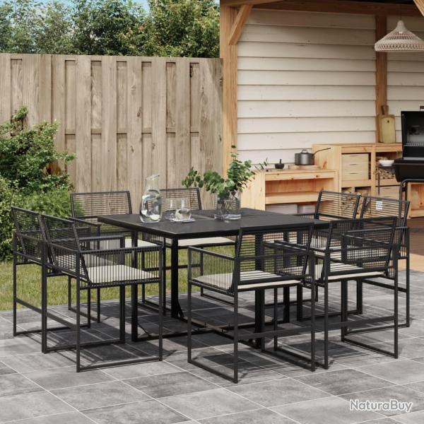 Ensemble � manger de jardin 9pcs coussins noir r�sine tress�e