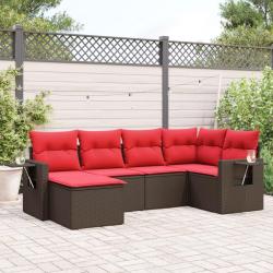 Ensemble de canap&eacute; de jardin 6 pcs avec coussins marron r&eacute;sine tress&eacute;e