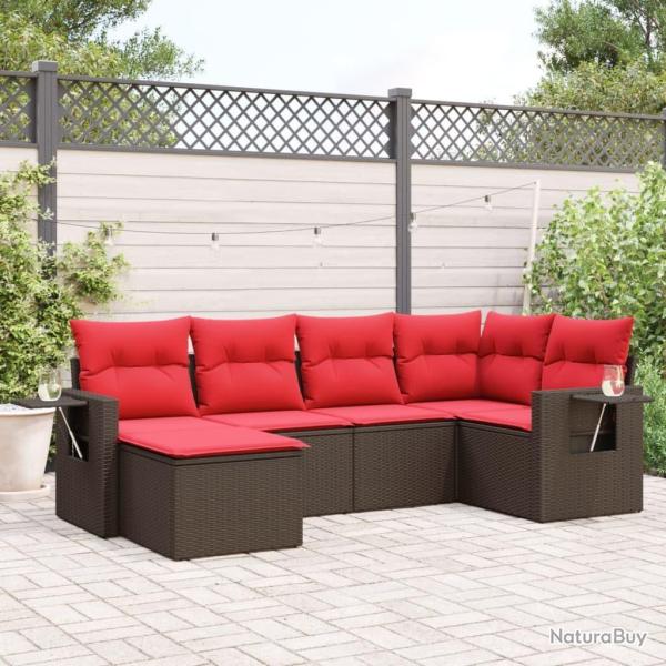 Ensemble de canap� de jardin 6 pcs avec coussins marron r�sine tress�e