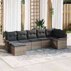 Ensemble de canap&eacute; de jardin avec coussin 7 pcs Gris polyrotin
