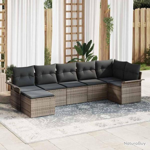 Ensemble de canap� de jardin avec coussin 7 pcs Gris polyrotin