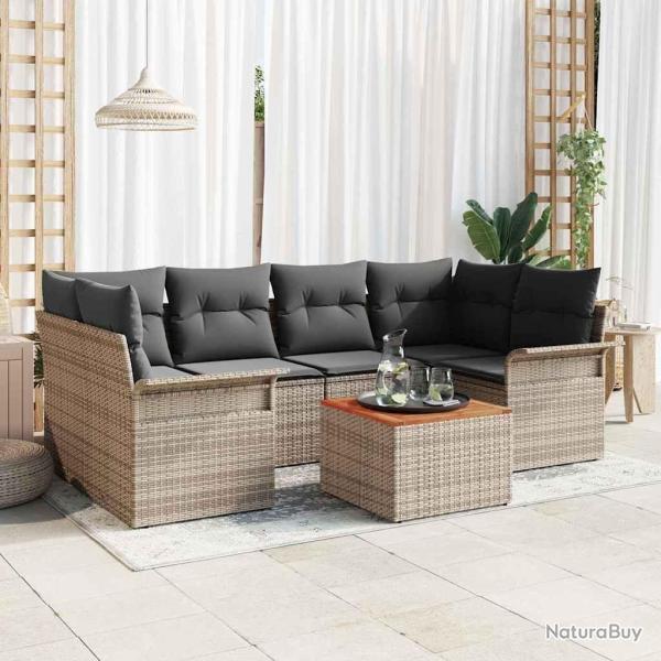 Ensemble de canap� de jardin avec coussin 7 pcs Gris polyrotin