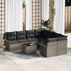 Ensemble de canap&eacute; de jardin avec coussin 9 pcs Gris polyrotin