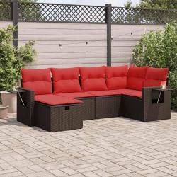 Salon de jardin avec coussins 6 pcs marron r&eacute;sine tress&eacute;e