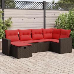 Salon de jardin avec coussins 6 pcs marron r&eacute;sine tress&eacute;e