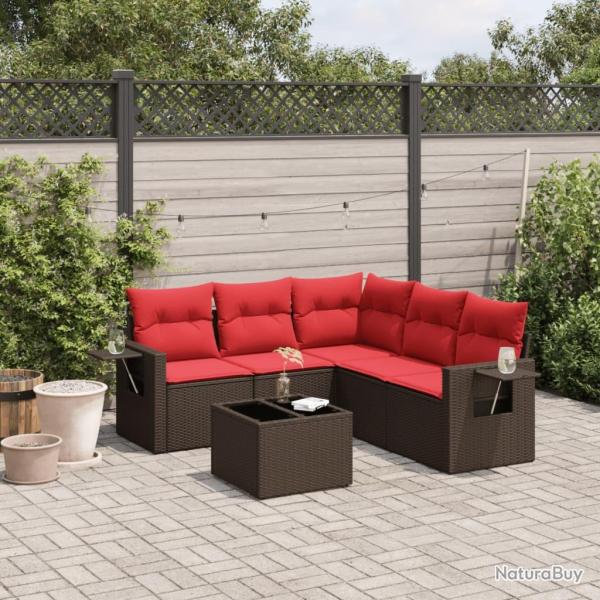 Ensemble de canap� de jardin 6 pcs avec coussins marron r�sine tress�e
