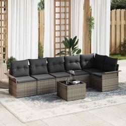 Ensemble de canap&eacute; de jardin avec coussin 7 pcs Gris polyrotin