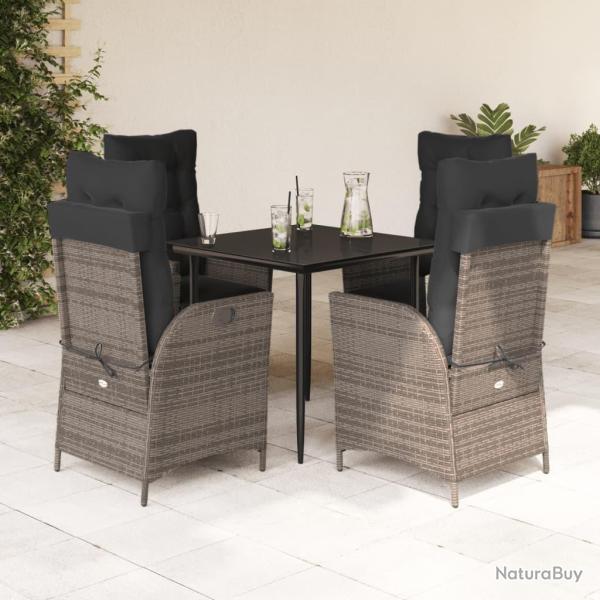 Ensemble � manger de jardin 5 pcs coussins gris r�sine tress�e