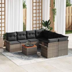 Ensemble de canap&eacute; de jardin avec coussin 9 pcs Gris polyrotin