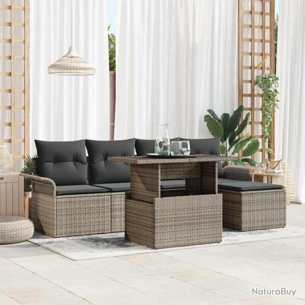Ensemble de canap� de jardin avec coussin 6 pcs Gris polyrotin