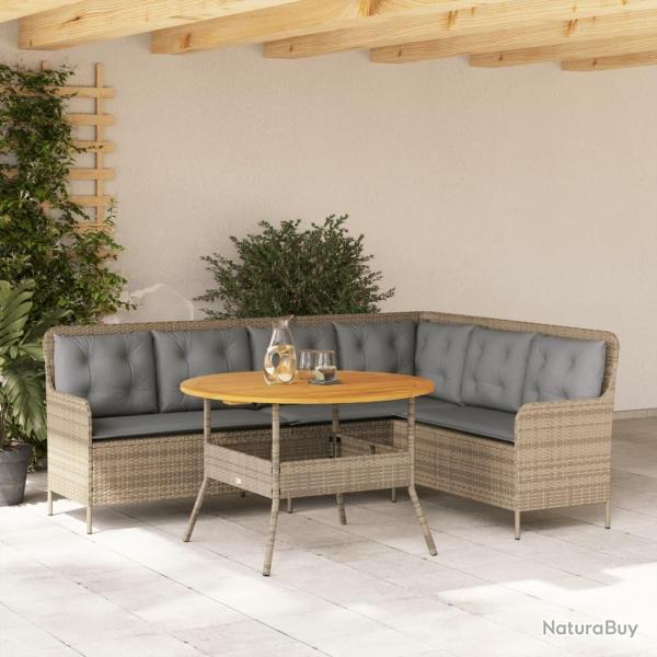 Salon de jardin avec coussins 2 pcs beige r�sine tress�e