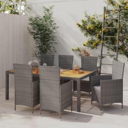 Salon de jardin 7 pcs avec coussins R&eacute;sine tress&eacute;e Gris