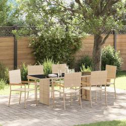 Ensemble de salle &agrave; manger pour jardin 7 pcs Beige polyrotin